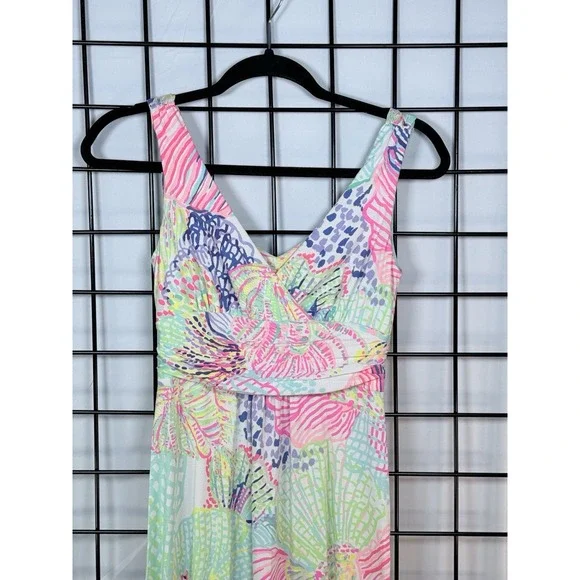 Lilly Pulitzer SLOANE MAXI DRESS Roar Of The Seas Womens XS Multi Floral Coral
